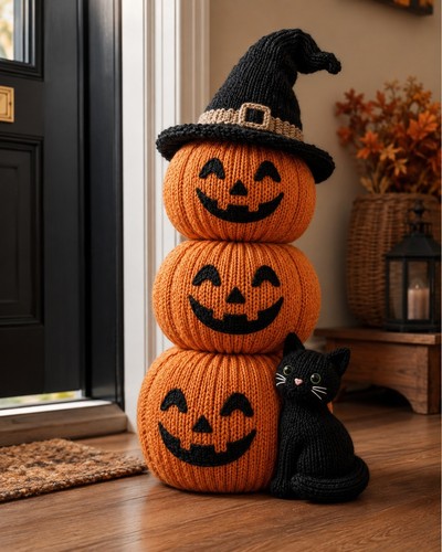 Halloween zucca impilata gatto