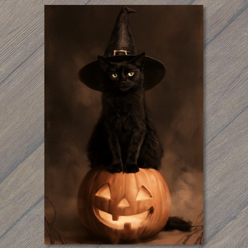 Cartolina gatto zucca strega - gatto,